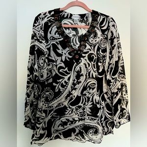 Chicos sheer beaded black and white tunic size 1